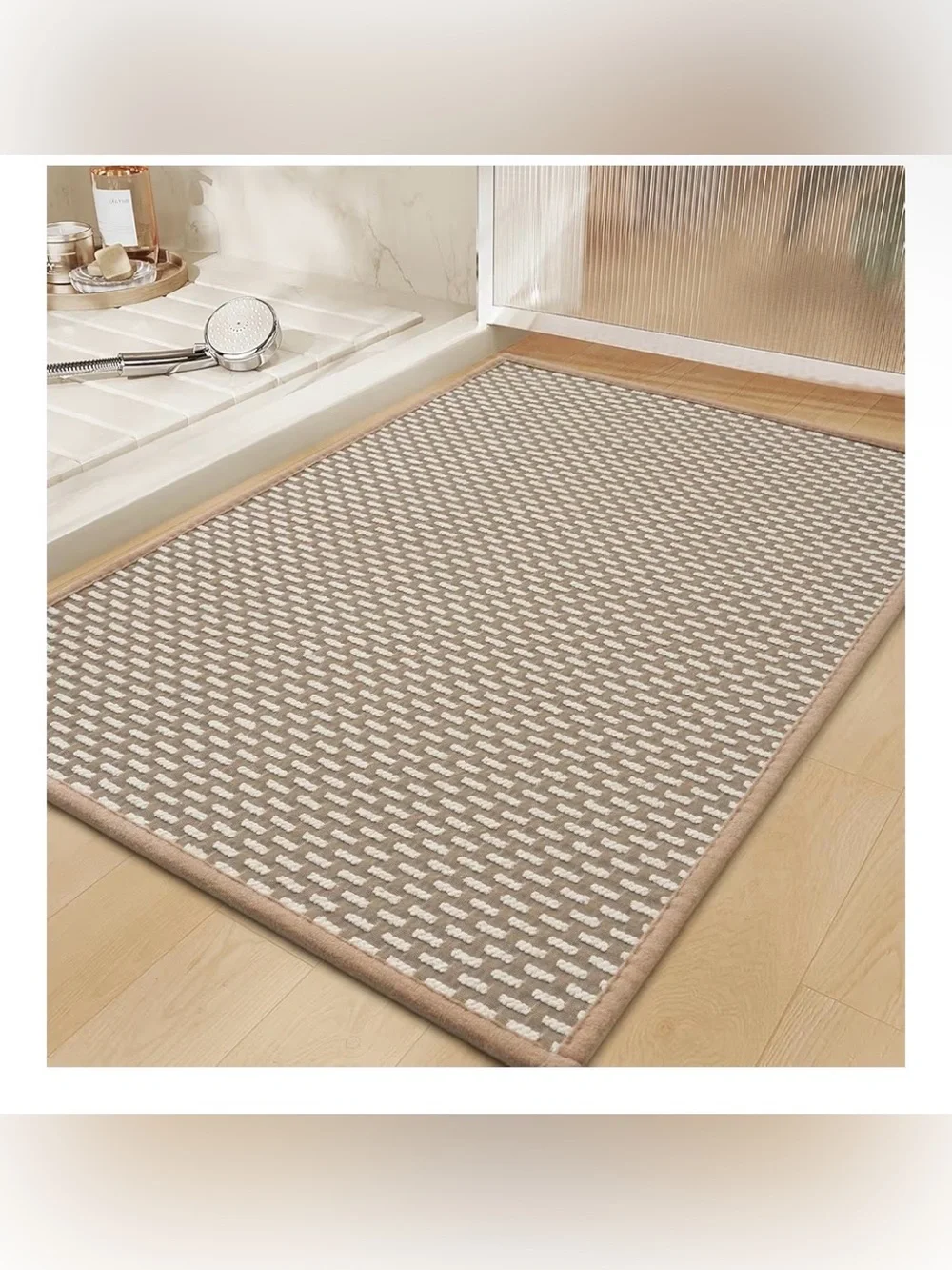 Neutral Beige Patterned Bath Rug - Home Bath 24”x 35”